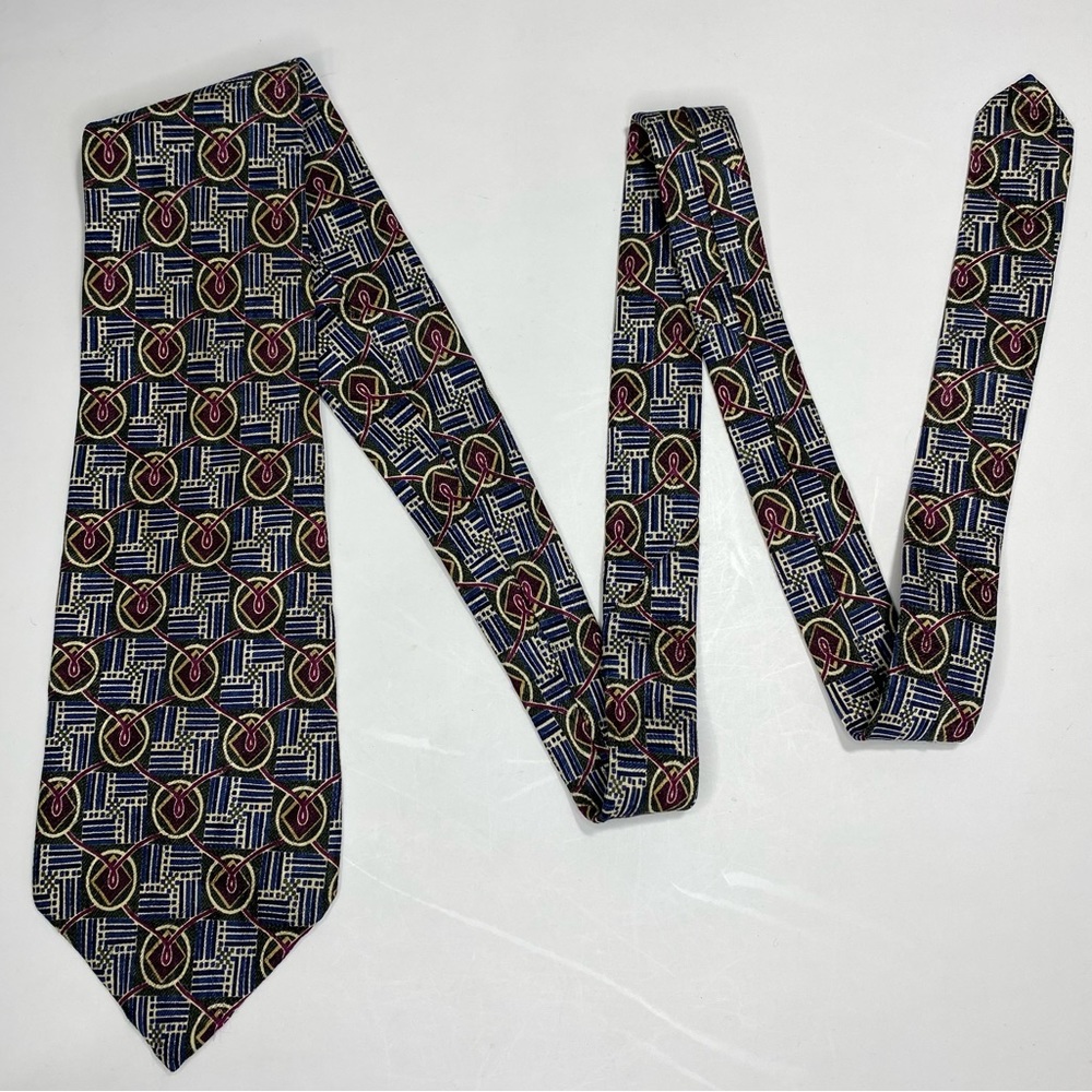 Guess Men's Silk Geometric Neck Tie Blue Gold USA